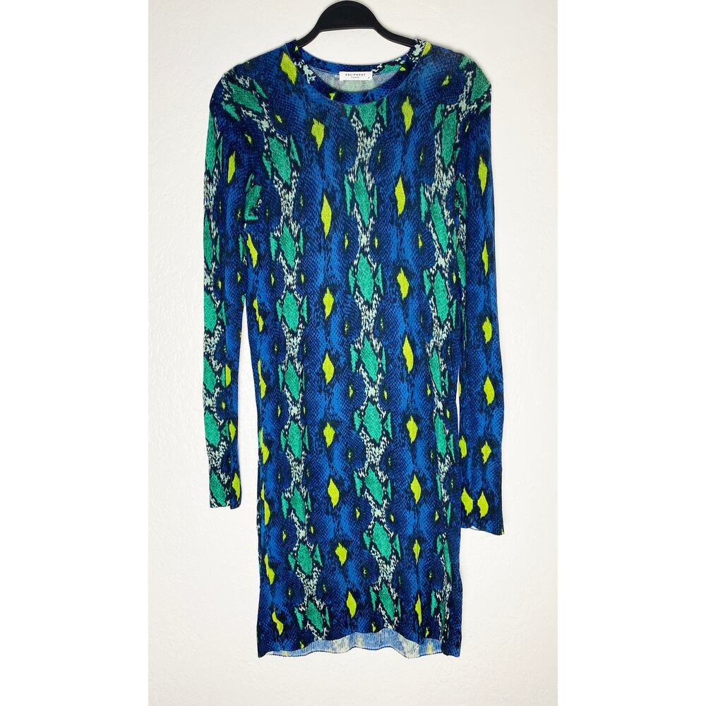 Equipment Womens Blue Green Black Snake Skin 100% Cashmere Bodycon Sweater Dress
